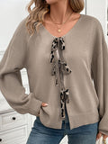 MQTIME  -   Perfee Tied Contrast Heart V-Neck Long Sleeve Cardigan