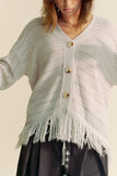 MQTIME  -   Fringe V-Neck Button Up Long Sleeve Cardigan