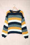 MQTIME  -  Color Block Round Neck Dropped Shoulder Sweater