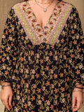 MQTIME  -  Plus Size Floral V-Neck Balloon Sleeve Dress