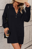 MQTIME  -  Collared Neck Long Sleeve Sweater Dress with Pockets
