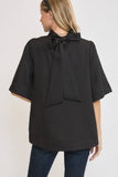MQTIME  -  Umgee Bow Tie Back Mock Neck Half Sleeve Blouse