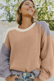 MQTIME  -  Color Block Round Neck Drop Shoulder Sweater