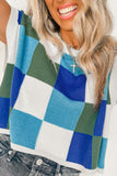 MQTIME  -  Contrast Plaid Round Neck Cap Sleeve Sweater