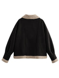 MQTIME  -  Fuzzy Collared Neck Long Sleeve Jacket
