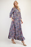 MQTIME  -  Celeste Full Size Ruffle Hem Paisley Round Neck Dress