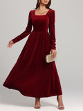 MQTIME  -  Velvet Square Neck Long Sleeve Dress