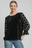 MQTIME  -  Polka Dot Lace Long Sleeve Round Neck Blouse