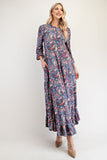 MQTIME  -  Celeste Full Size Ruffle Hem Paisley Round Neck Dress