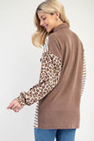 MQTIME  -  Celeste Full Size Leopard Contrast Button Up Shacket