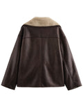 MQTIME  -   Collared Neck Long Sleeve Plush Jacket