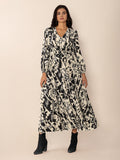 MQTIME  -  Tied Printed V-Neck Long Sleeve Midi Dress