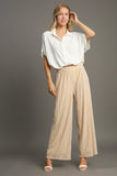 MQTIME  -  Umgee Elastic Waist Striped Wide Leg Velvet Pants