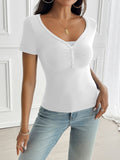 MQTIME  -  Devine Decorative Button Short Sleeve T-Shirt