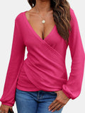 MQTIME  -  Waffle Knit Surplice Long Sleeve T-Shirt