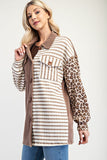 MQTIME  -  Celeste Full Size Leopard Contrast Button Up Shacket