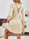 MQTIME  -  Lace Detail V-Neck Long Sleeve Dress