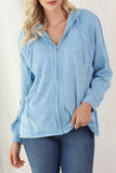 MQTIME  -  Exposed Seam Zip Up Long Sleeve Drawstring Hoodie