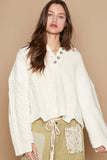 MQTIME  -  POL Cable-Knit Quarter Button Hooded Sweater