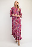 MQTIME  -  Celeste Full Size Ruffle Hem Paisley Round Neck Dress