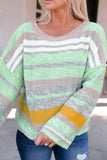 MQTIME  -  Contrast Striped Boat Neck Dropped Shoulder Sweater