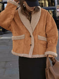 MQTIME  -  Fuzzy Collared Neck Long Sleeve Jacket