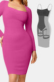 MQTIME  -  Basic Bae Full Size Built-In Shapewear Square Neck Long Sleeve Dress