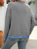 MQTIME  -   Striped Round Neck Long Sleeve Sweater
