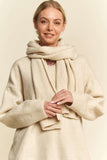 MQTIME  -  V-Neck Dropped Shoulder Sweater with Scarf