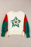 MQTIME  -  Color Block Star Side Slit Lantern Sleeve Sweatshirt