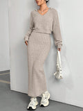MQTIME  -  Ribbed Cropped Hooded Top and V-Neck Tank Dress Set
