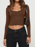 MQTIME  -  Scoop Neck Long Sleeve Cropped T-Shirt