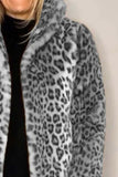 MQTIME  -  Full Size Leopard Furry Collared Neck Long Sleeve Coat