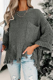 MQTIME  -  Distressed Round Neck Drop Shoulder Sweater