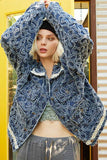 MQTIME  -  POL Flower Textured Raw Hem Long Sleeve Denim Jacket