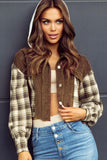 MQTIME  -  Raw Hem Plaid Cropped Hooded Jacket