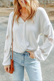 MQTIME  -  Lace Detail Drop Sleeve Ribbed Top