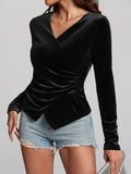 MQTIME  -  Ruched Surplice Long Sleeve Top