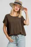 MQTIME  -  Umgee Drawstring Hem Round Neck Short Sleeve T-Shirt