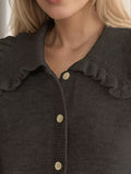 MQTIME  -  Frill Button Up Collared Neck Long Sleeve Cardigan