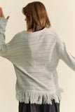 MQTIME  -   Fringe V-Neck Button Up Long Sleeve Cardigan