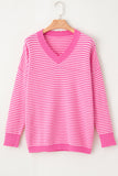 MQTIME  -   Striped V-Neck Dropped Shoulder Sweater