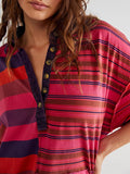 MQTIME  -  Exposed Seam Striped Half Sleeve Mini Dress