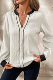 MQTIME  -  Contrast Notched Long Sleeve Blouse