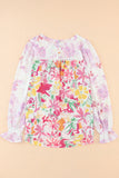 MQTIME  -  Floral Round Neck Flounce Sleeve Blouse