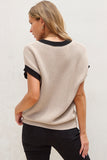 MQTIME  -  Contrast Trim Round Neck Cap Sleeve Knit Top