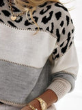 MQTIME  -  Leopard Color Block Round Neck Long Sleeve Sweater