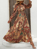 MQTIME  -  Smocked Printed V-Neck Flounce Sleeve Dress