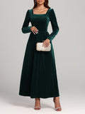 MQTIME  -  Velvet Square Neck Long Sleeve Dress