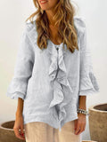MQTIME  -  Full Size Ruffled V-Neck Flounce Sleeve Blouse